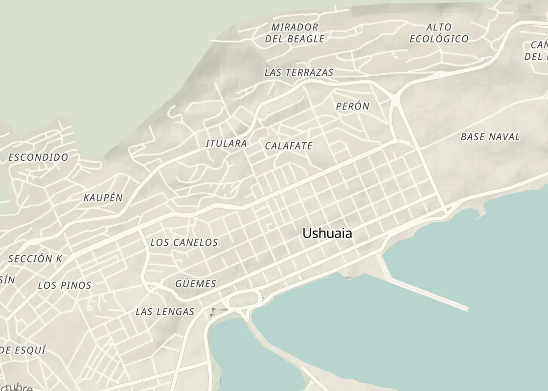 Map of Ushuaia with its places to stay
